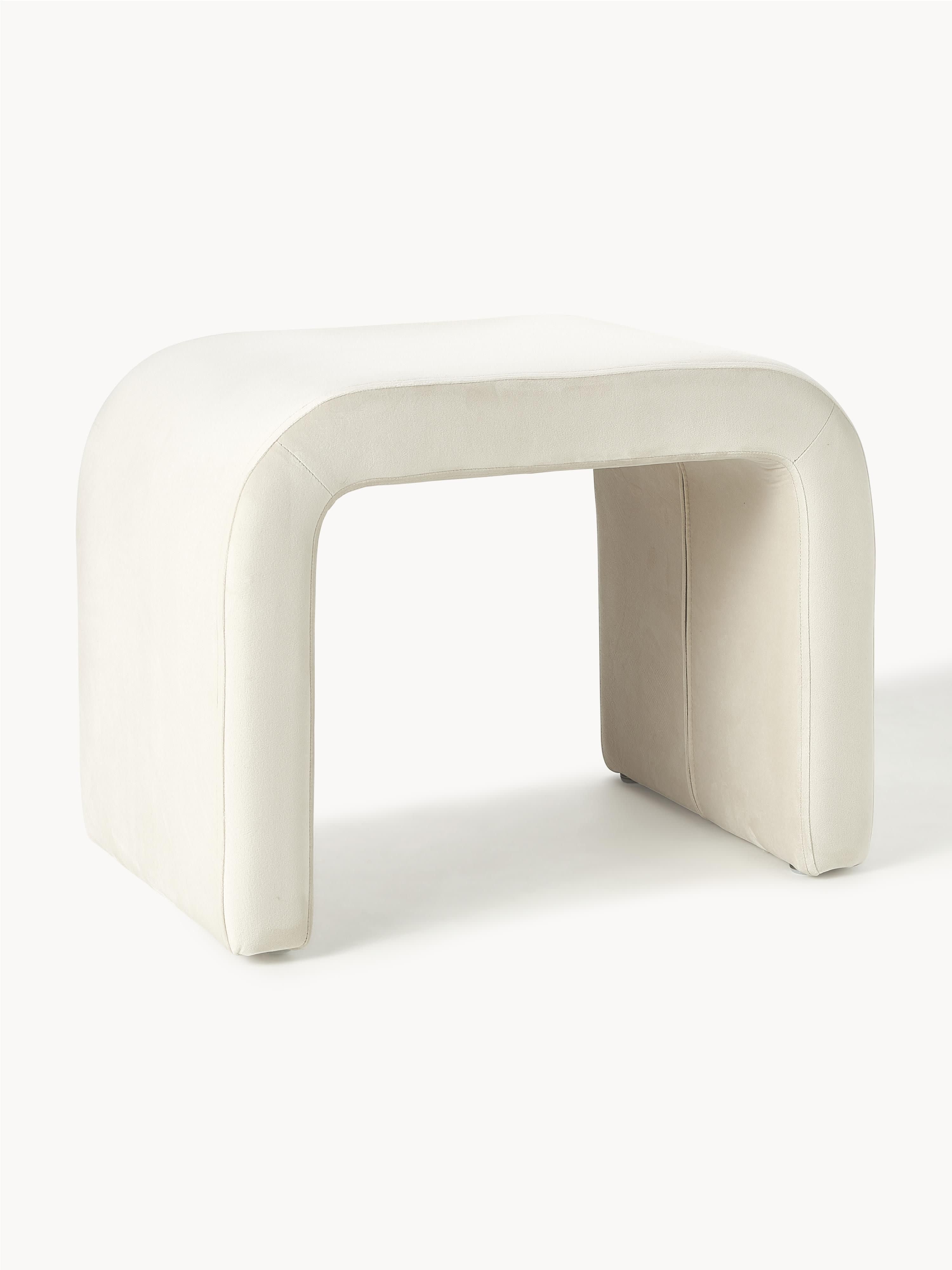 Westwing Collection Penelope velvet upholstered stool, Velvet Cream White