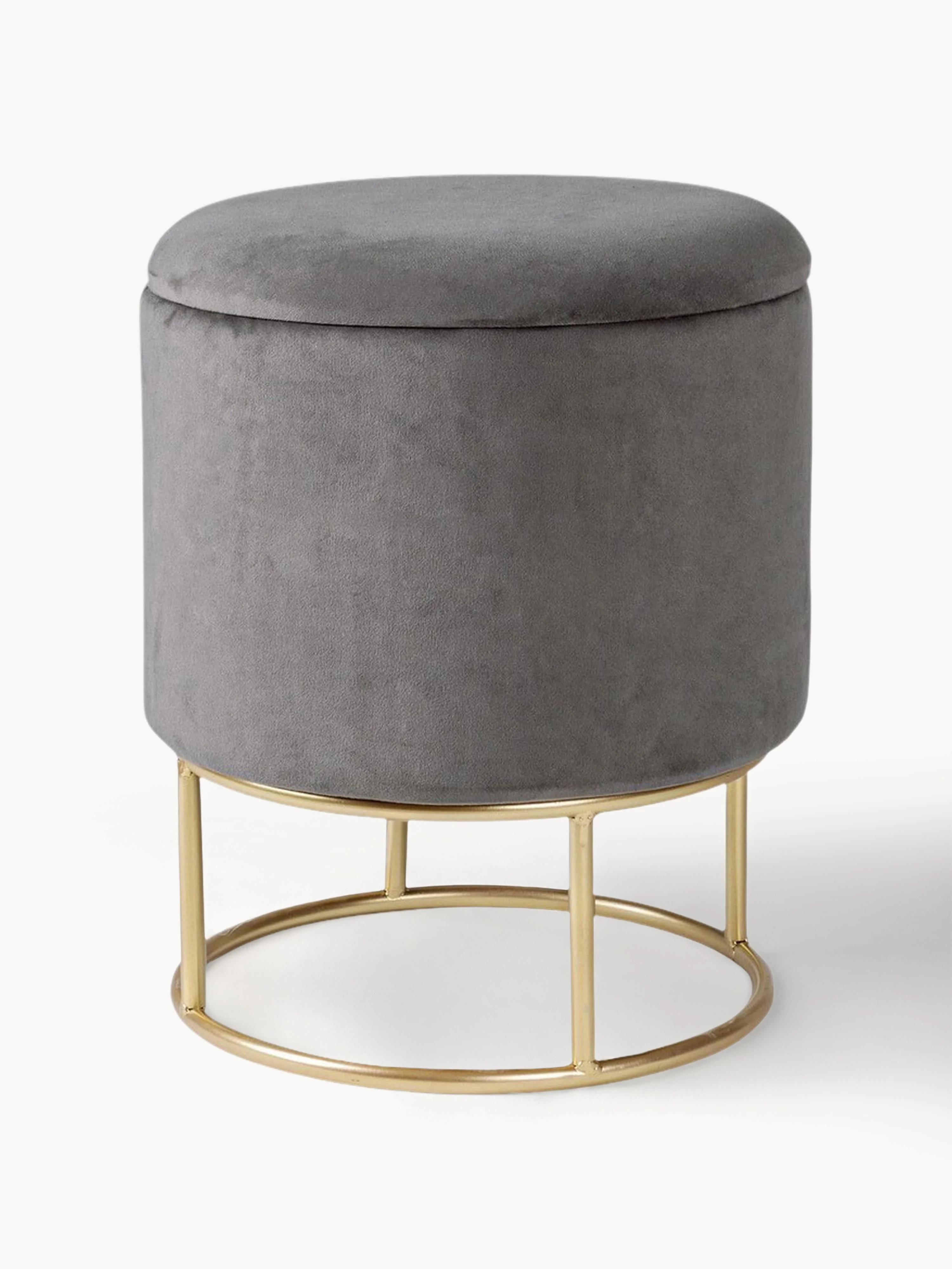Bizzotto Polina velvet upholstered stool with storage space, Velvet Dark Grey