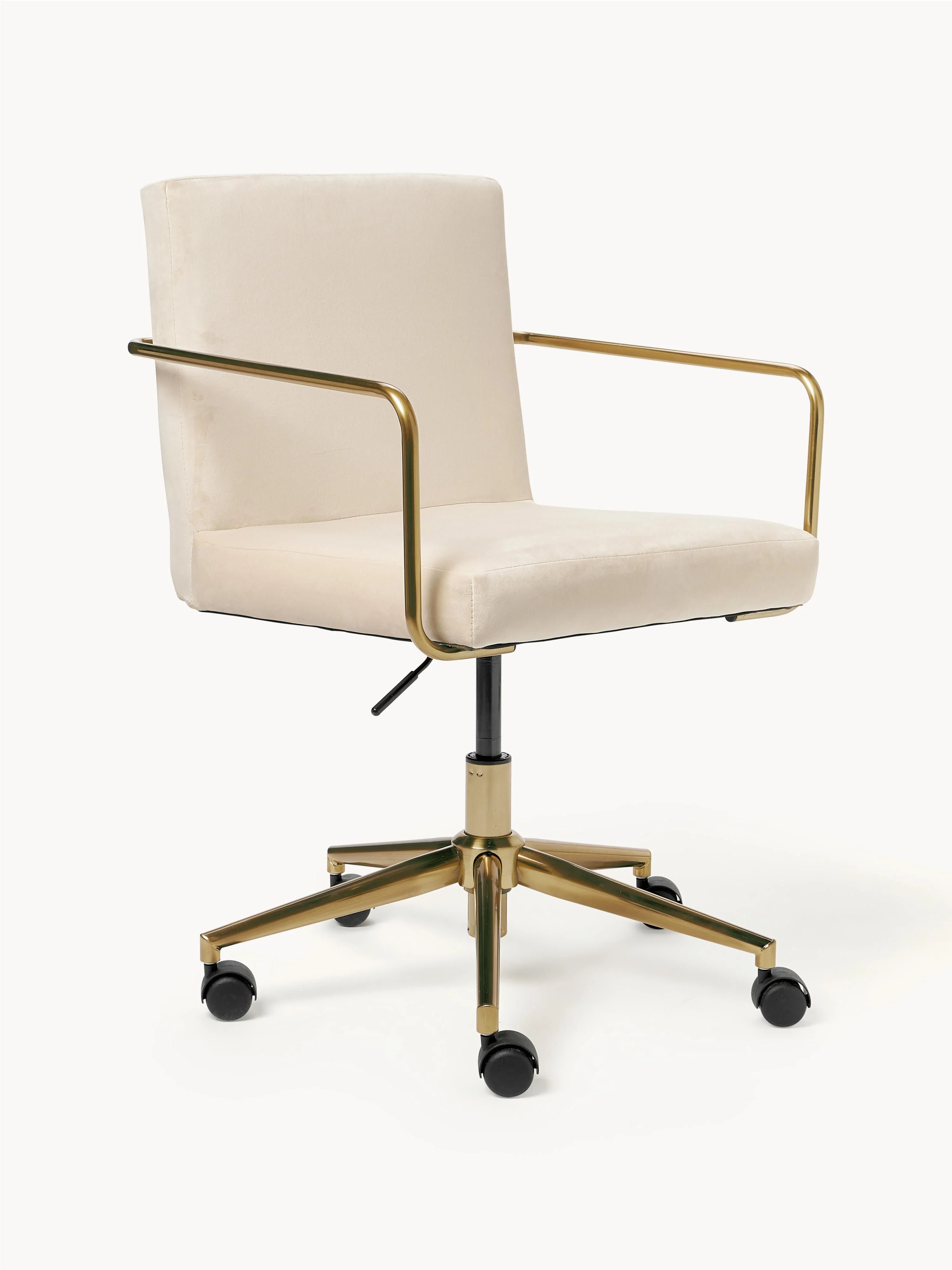 Westwing Collection Kashya velvet desk chair with armrests, height adjustable - Velvet Light Beige