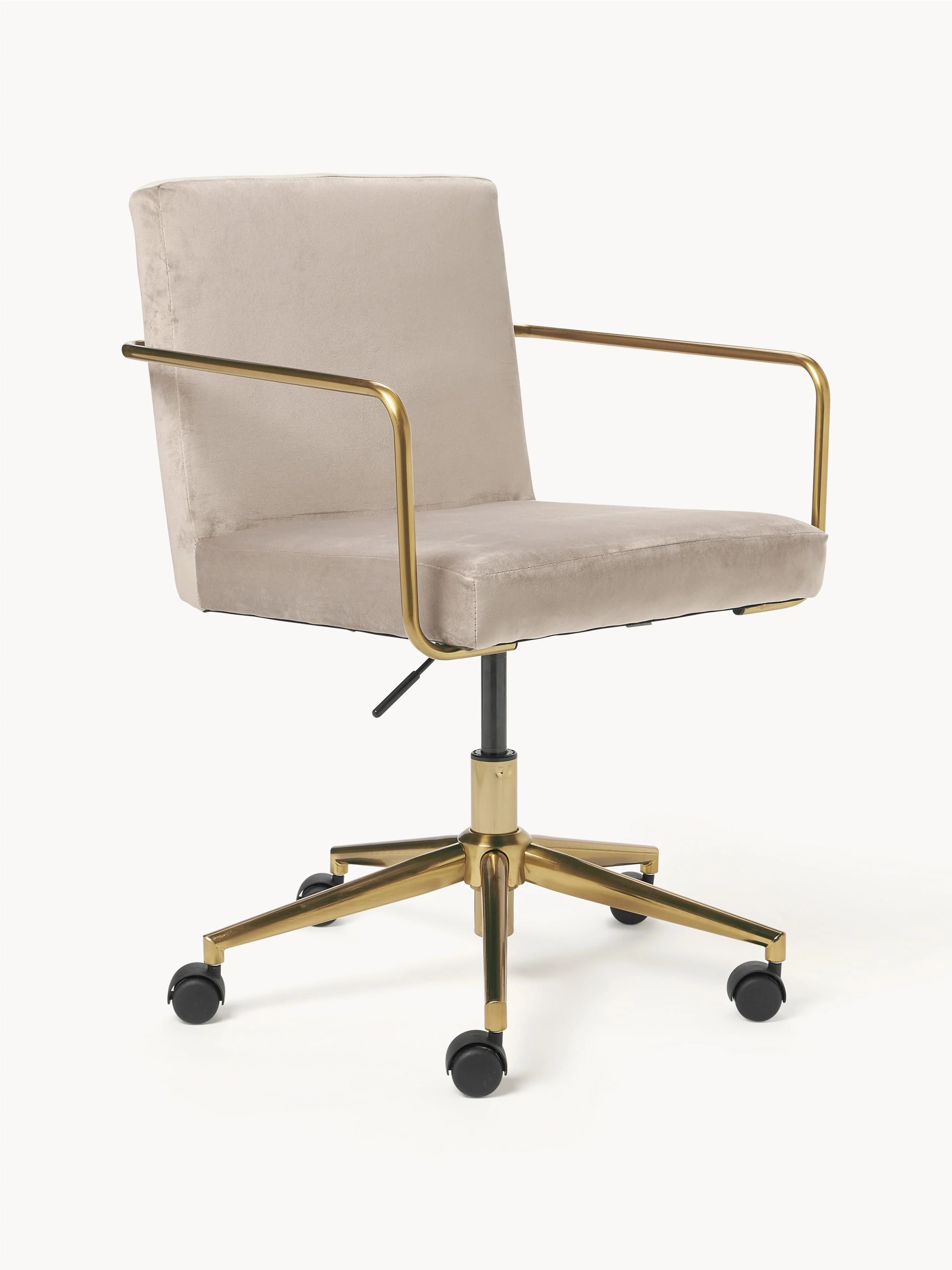 Westwing Collection Kashya velvet desk chair with armrests, height adjustable - Velvet Beige