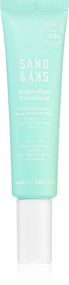 Sand & Sky Australian Sunshield Daily Hydrating Sunscreen SPF50+ light protective face cream SPF 50+