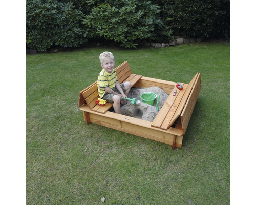 promadino Sandbox Donald 120 with folding cover wood 120 x 120 x 24 cm brown