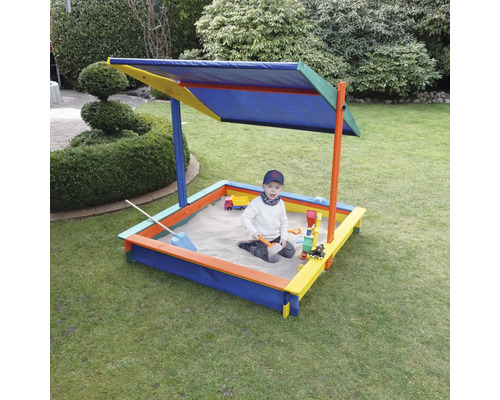 promadino Nadine 140 sandbox with sunshade, wood, 140 x 140 x 130 cm, colorful