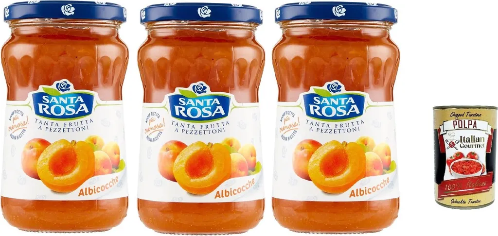 Santa Rosa, Apricot Jam, Apricot Spread, ideal for desserts and cakes 3 x 350g + Italian Gourmet Polpa 400g