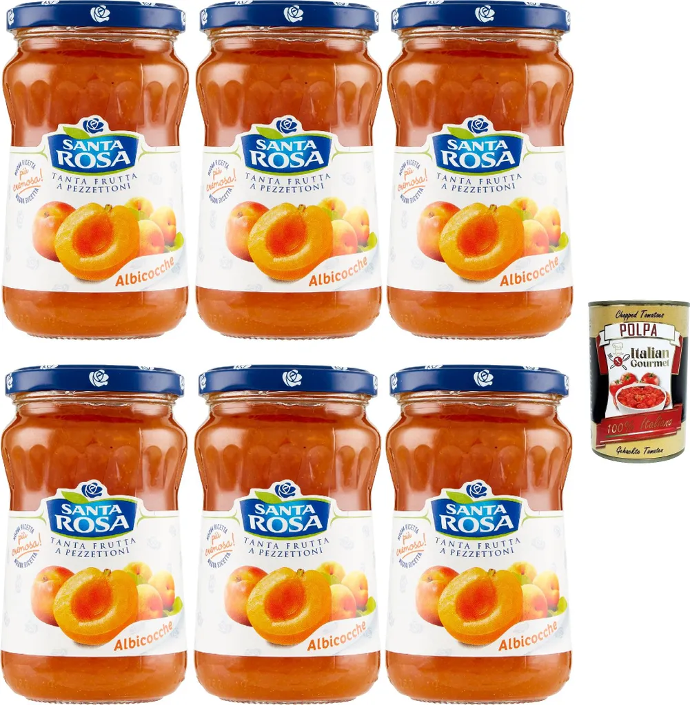 Santa Rosa, Apricot Jam, Apricot Marmalade, ideal for desserts and cakes 6 x 350g + Italian Gourmet Polpa 400g
