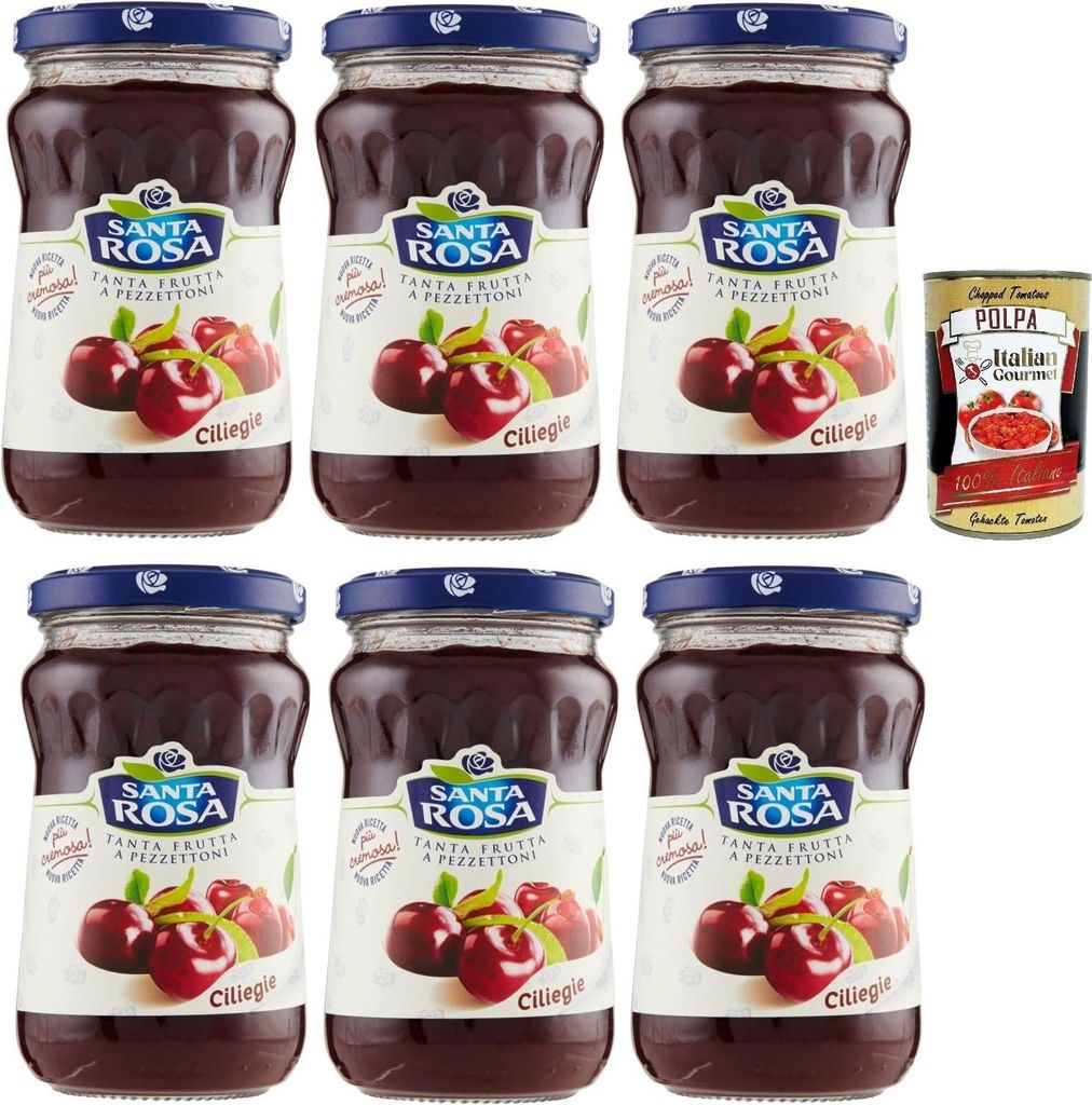 Santa Rosa, Cherry Jam, ideal for desserts and cakes 6 x 350g + Italian Gourmet Pomace 400g