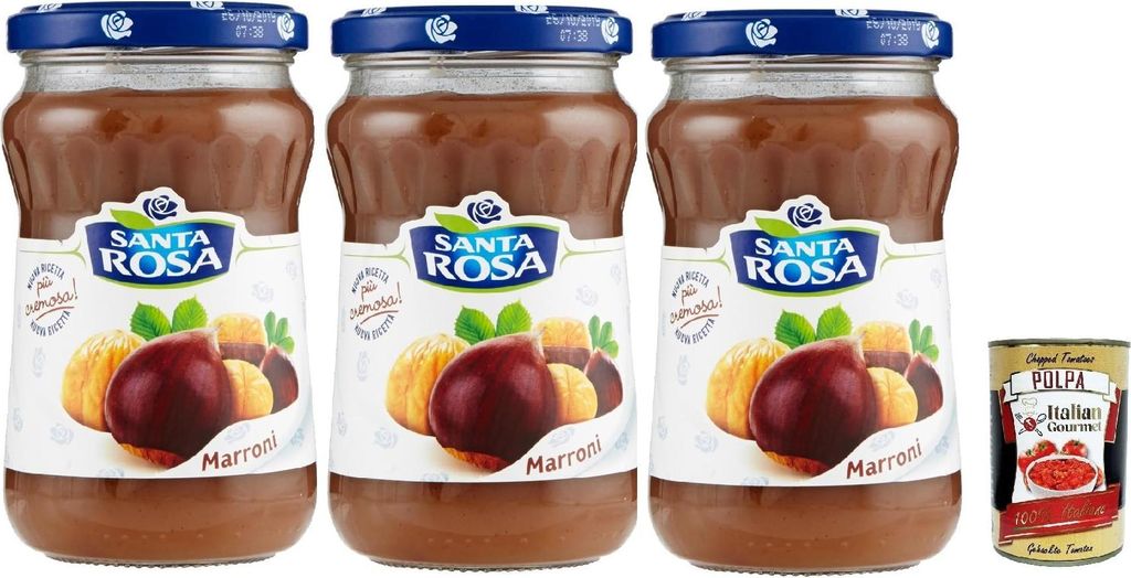 Santa Rosa, Chestnut Jam, Chestnut Spread, ideal for desserts and cakes 3 x 350g + Italian Gourmet Polpa 400g