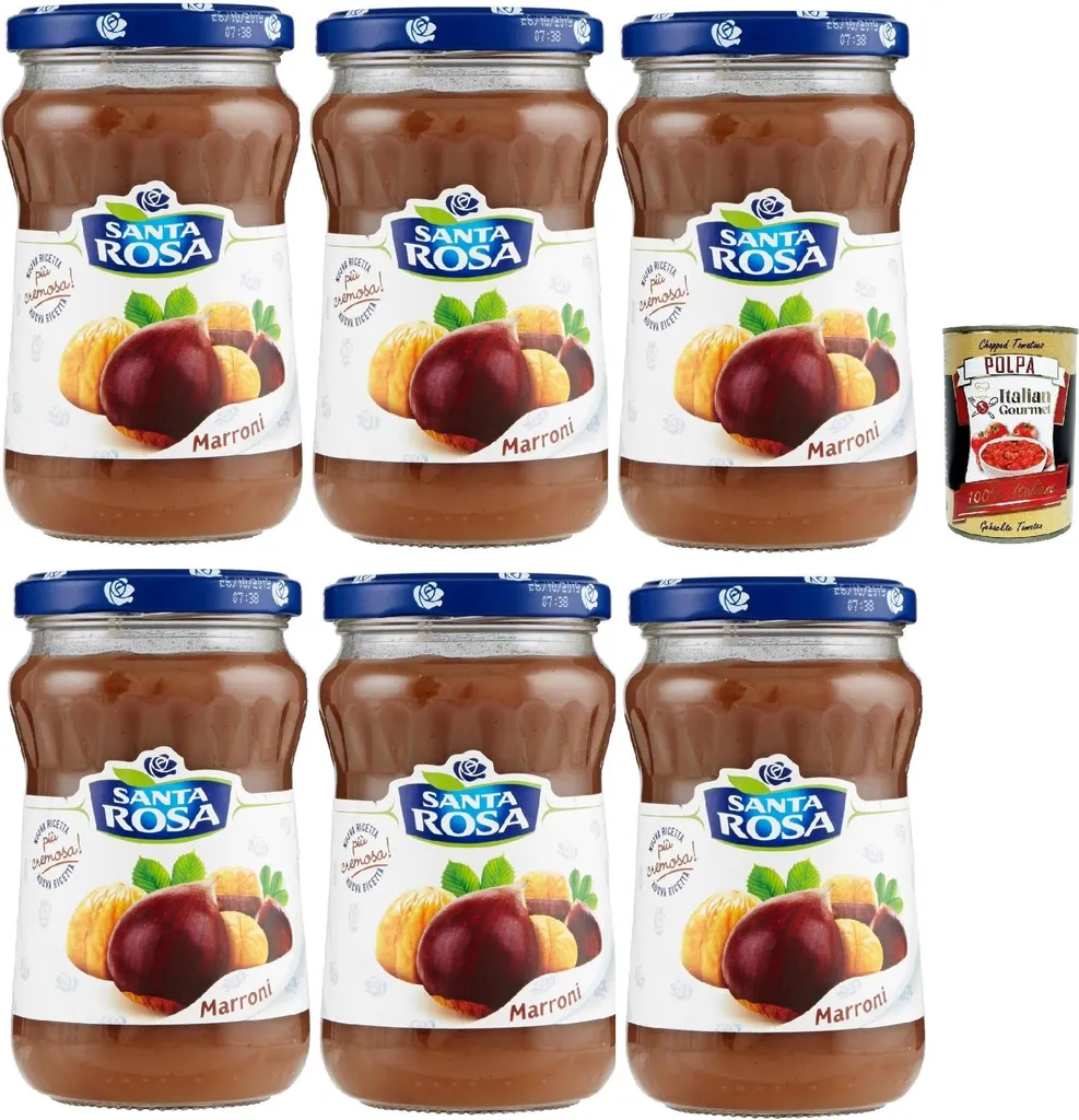 Santa Rosa, Chestnut Jam, Chestnut Marmalade Spread, ideal for desserts and cakes 6 x 350g + Italian Gourmet Polpa 400g