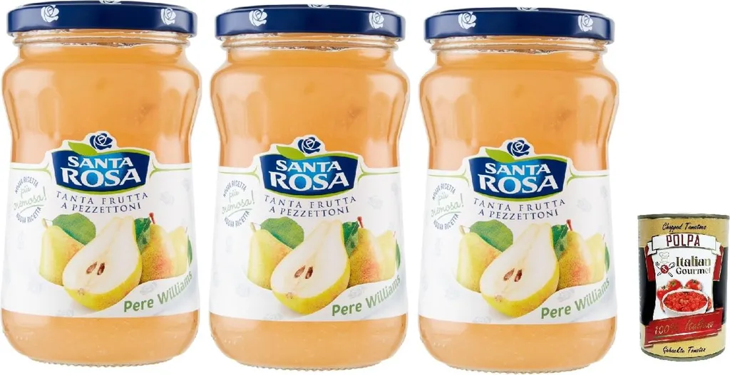 Santa Rosa, Confettura di Pere Williams, Pear marmalade spread, ideal for desserts and cakes 3 x 350g + Italian Gourmet polpa 400g