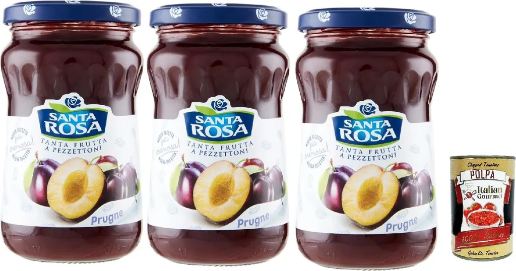 Santa Rosa, Confettura di Prugne, plum jam spread, ideal for desserts and cakes 3x 350g + Italian Gourmet polpa 400g
