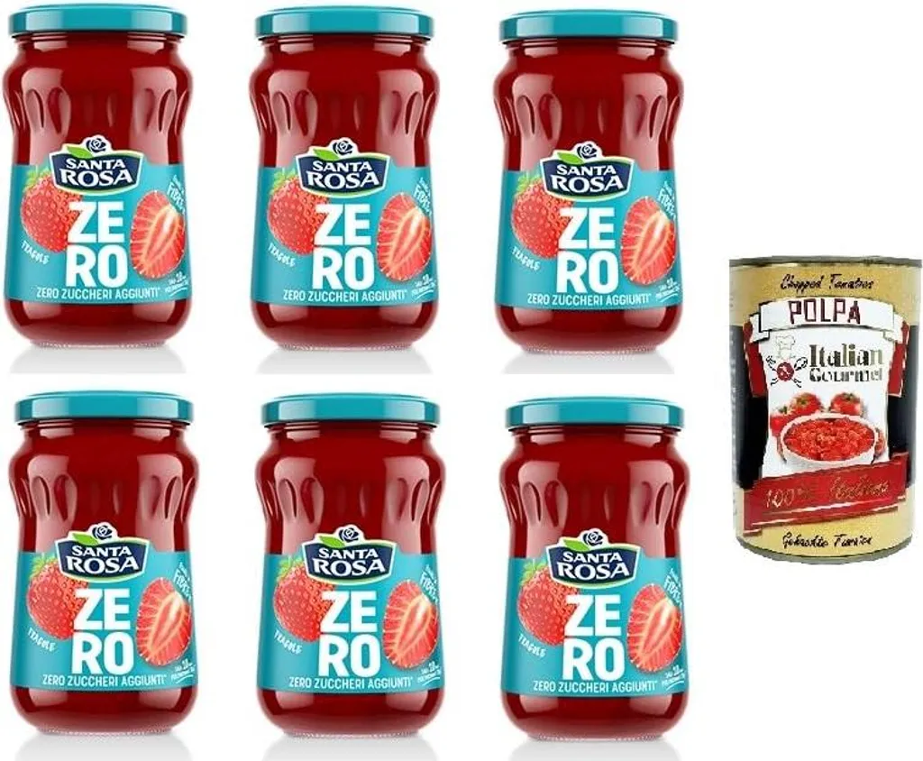 Santa Rosa ZERO, Strawberry Jam with zero added sugar, Erdbeermarmelade ohne Zuckerzusatz 6x300gr + Italian Gourmet Pulp 400g