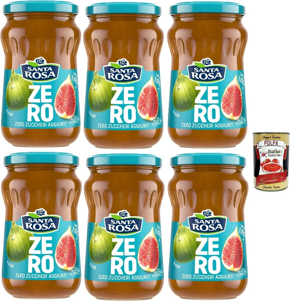 Santa Rosa Zero Fig Jam 6 x 300 g – no added sugar, high in fiber, 11 kcal per serving, fruit spread from Italy + Italian Gourmet polpa 1800g