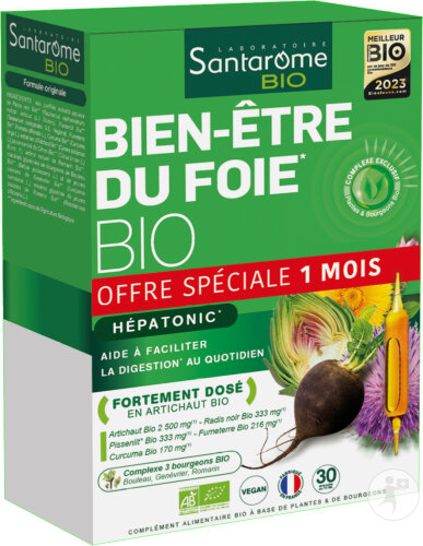 Restaxil Santarom Dietary Supplement for Digestion, Well-being, Liver, Organic, 30 Ampoules