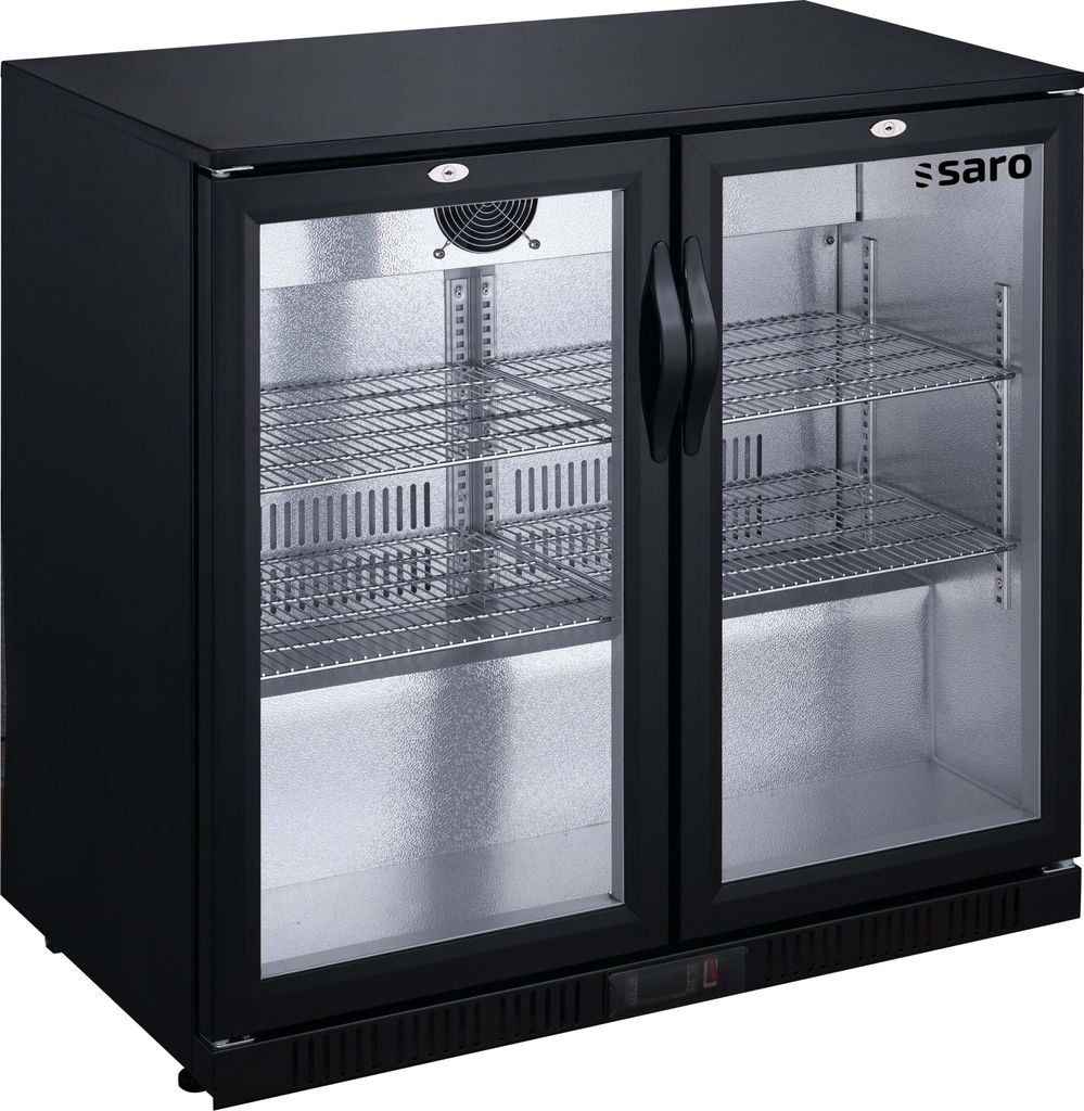 SARO Bar Refrigerator with 2 Doors, Model BC 208 Bar Refrigerator, Beverage Refrigerator, Glass Door, 2-Door, LED Lighting, Bar, Disco, Counter, Beverages, Dispensing, Cooling