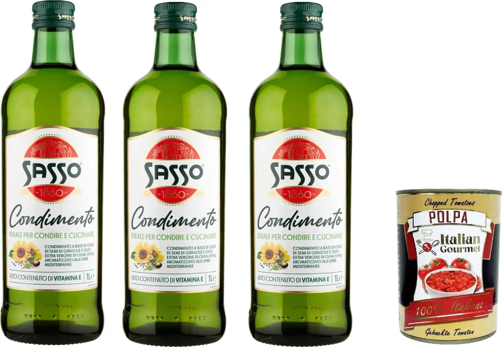 Carapelli Firenze S.p.A. Sasso Condimento Ideale per Condire e Cucinare Seasoning, ideal for seasoning and cooking, 3x1lt+ Italian Gourmet polpa 400g 3400 ml