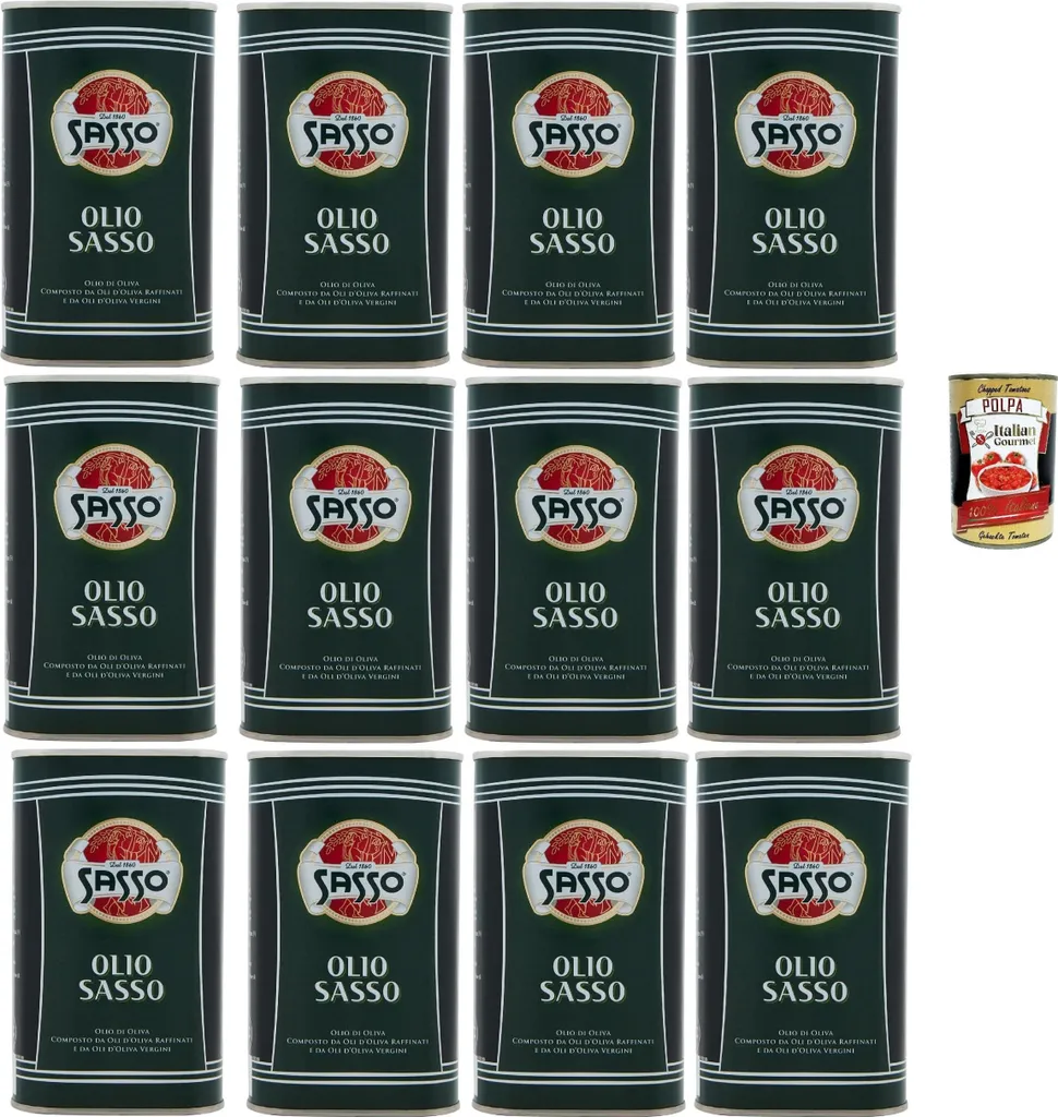 Carapelli Firenze S.p.A. Sasso Olio Extra vergine Doliva Native Olive Oil 12x 500ml 100% Italian, Extra virgin oil + Italian Gourmet polpa 400g 6400 ml