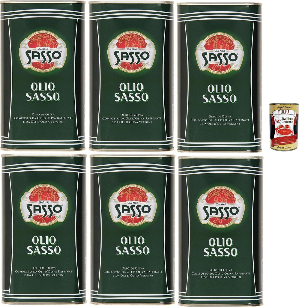 Carapelli Firenze S.p.A. Sasso Olio Extra vergine Doliva Native Olive Oil 6x 1 Lt 100% Italian, Extra virgin oil + Italian Gourmet polpa 400g