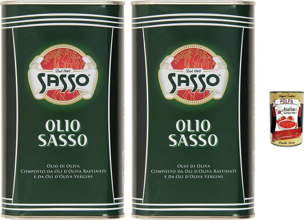 Carapelli Firenze S.p.A. Sasso Olive Oil, Extra Virgin, 2 x 1 Liter Bottles, 100% Italian, + Italian Gourmet polpa 400g 2400 ml