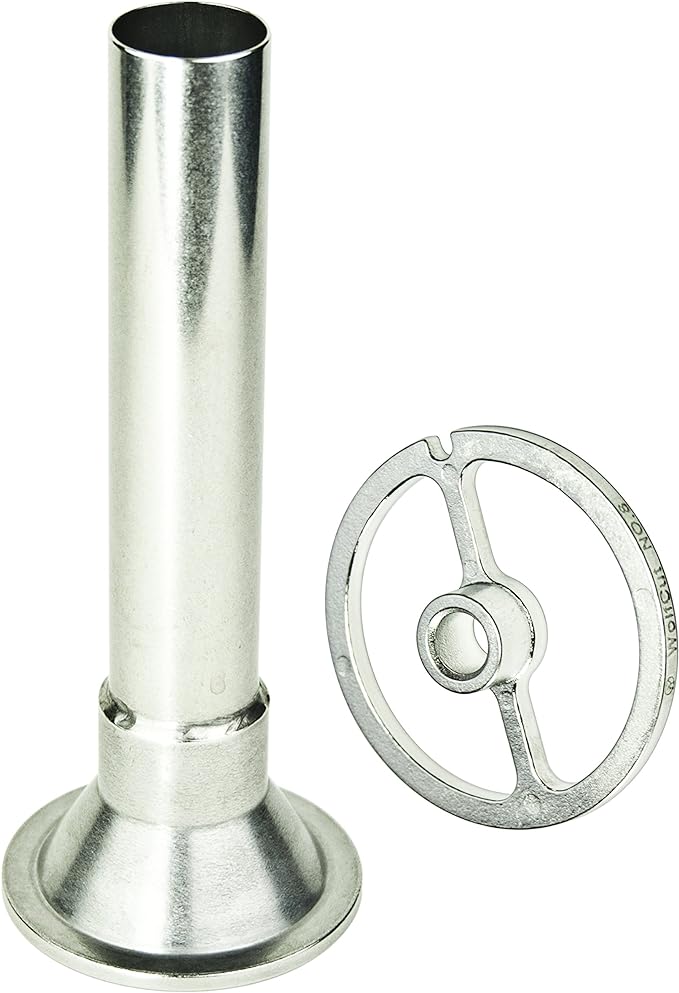WolfCut Sausage filler set compatible with meat grinder size 7 (1 x filling tube diameter 30 mm + 1 x guide disc), stainless steel, butcher quality