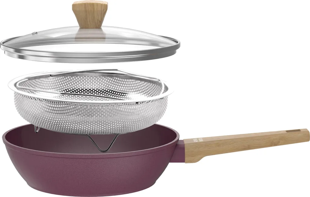 Saute pan, Arthur Martin AM3056, Ø 24 cm, ceramic coating, suitable for induction cooktops, with lid and stainless steel basket, plum
