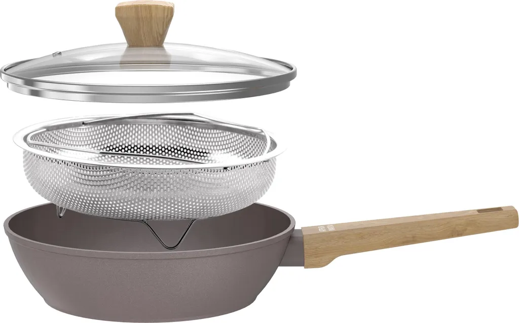 Arthur Martin AM9910 sauté pan, Ø 24 cm, ceramic coating, suitable for induction cooktops, includes lid and stainless steel basket, taupe