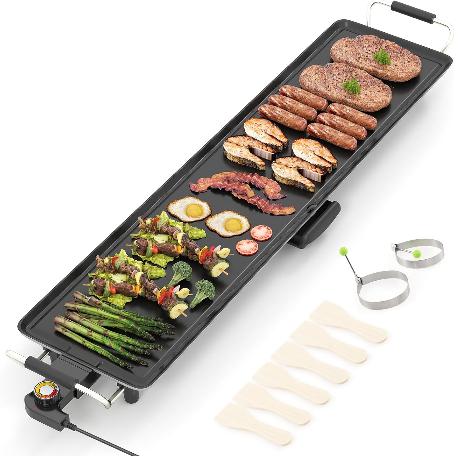 RELAX4LIFE 1800 W Electric Grill Plate, Extra Large & Portable Table Grill with 4-Level Thermostat Control and Removable Drip Tray, Non-Stick Electric Grill (89 x 22 cm)