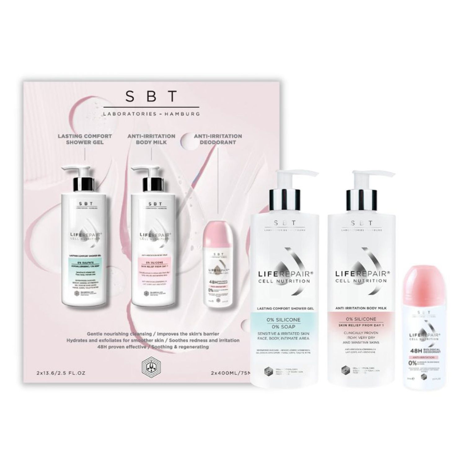 SBT Sensitive Biology Therapy LifeRepair Body Milk + Shower Gel + Deodorant (pink) 1 St