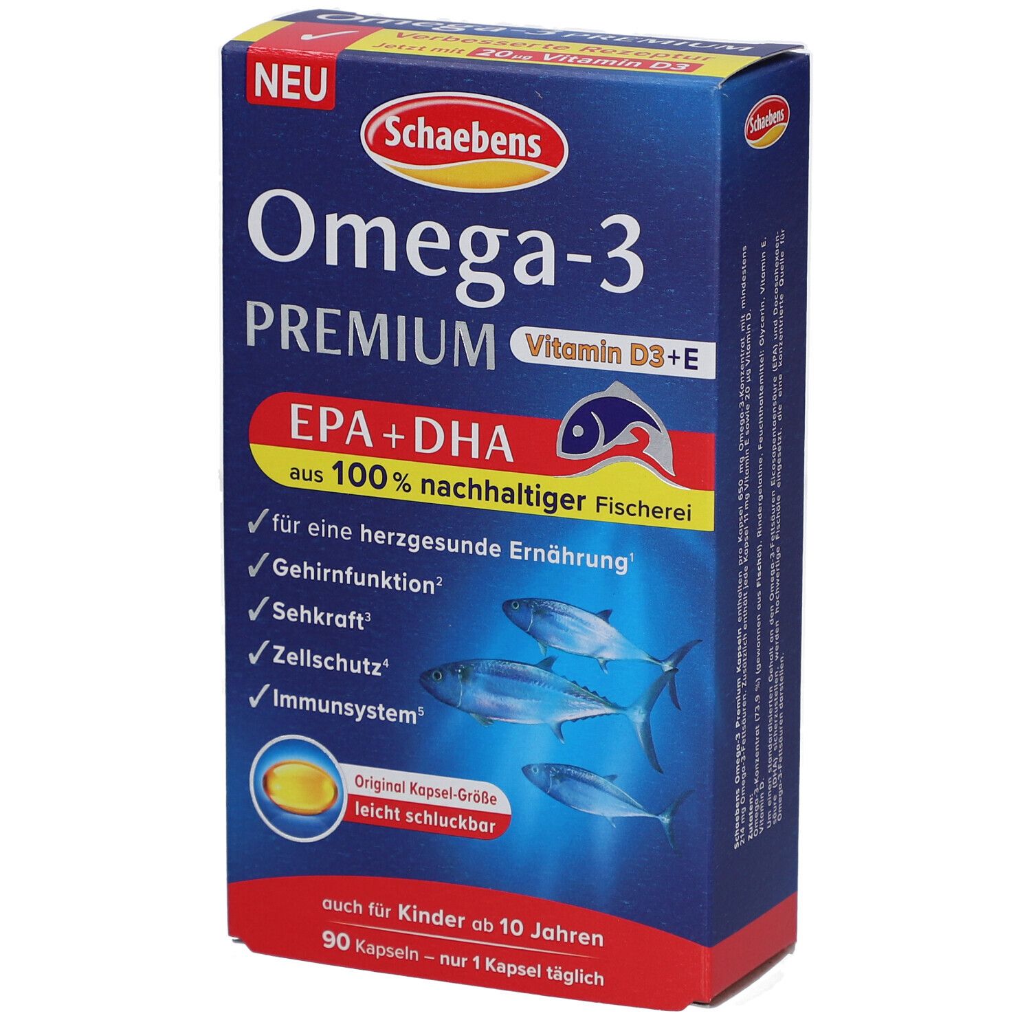 Schaebens Omega-3 Premium Capsules with Vitamin D3 and E 90 St
