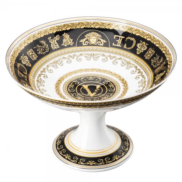Virtus Gala Black bowl on a stand (35cm) by Versace
