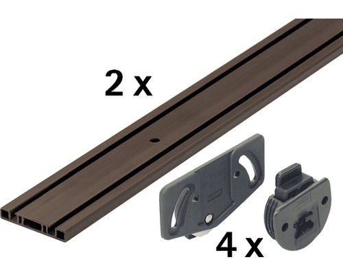 Hettich Complete sliding door set SlideLine 1 for two sliding doors, 2000 mm, brown
