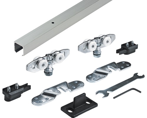 Hettich Sliding door complete set TopLine 8plus for a heavy sliding door, 2000 mm, silver anodized