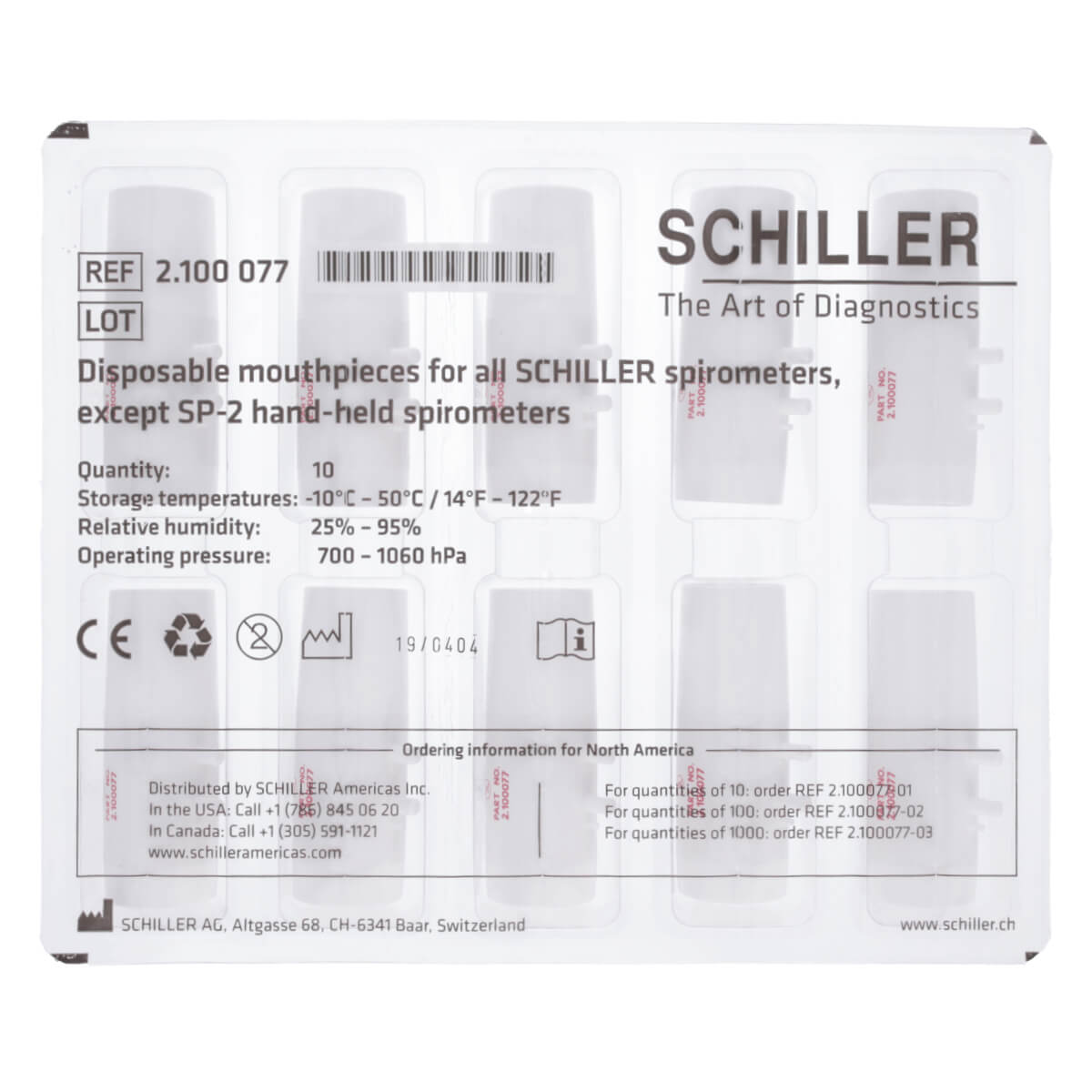 SCHILLER Mouthpieces for SCHILLER spirometers SP150/SP250 10 pieces