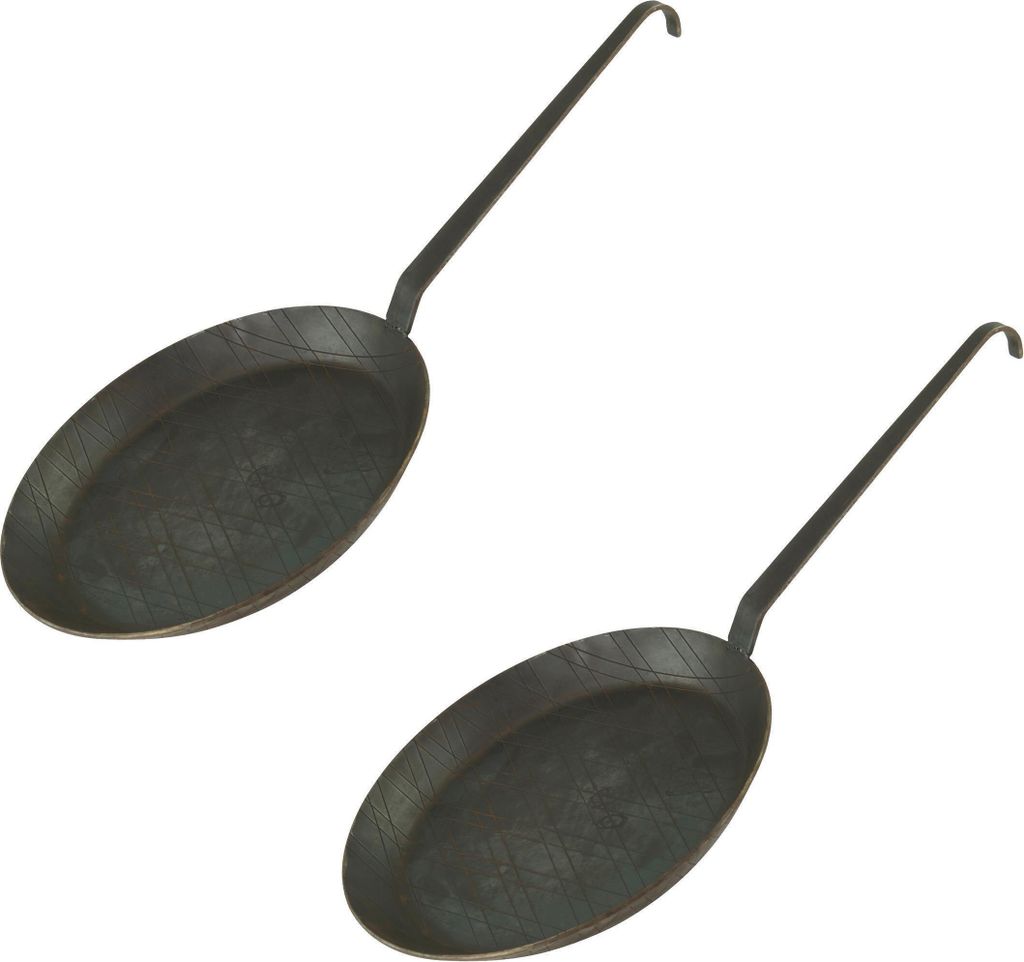 GVKECO 2 wrought iron frying and serving pans, Ø 24 cm, with hook handle