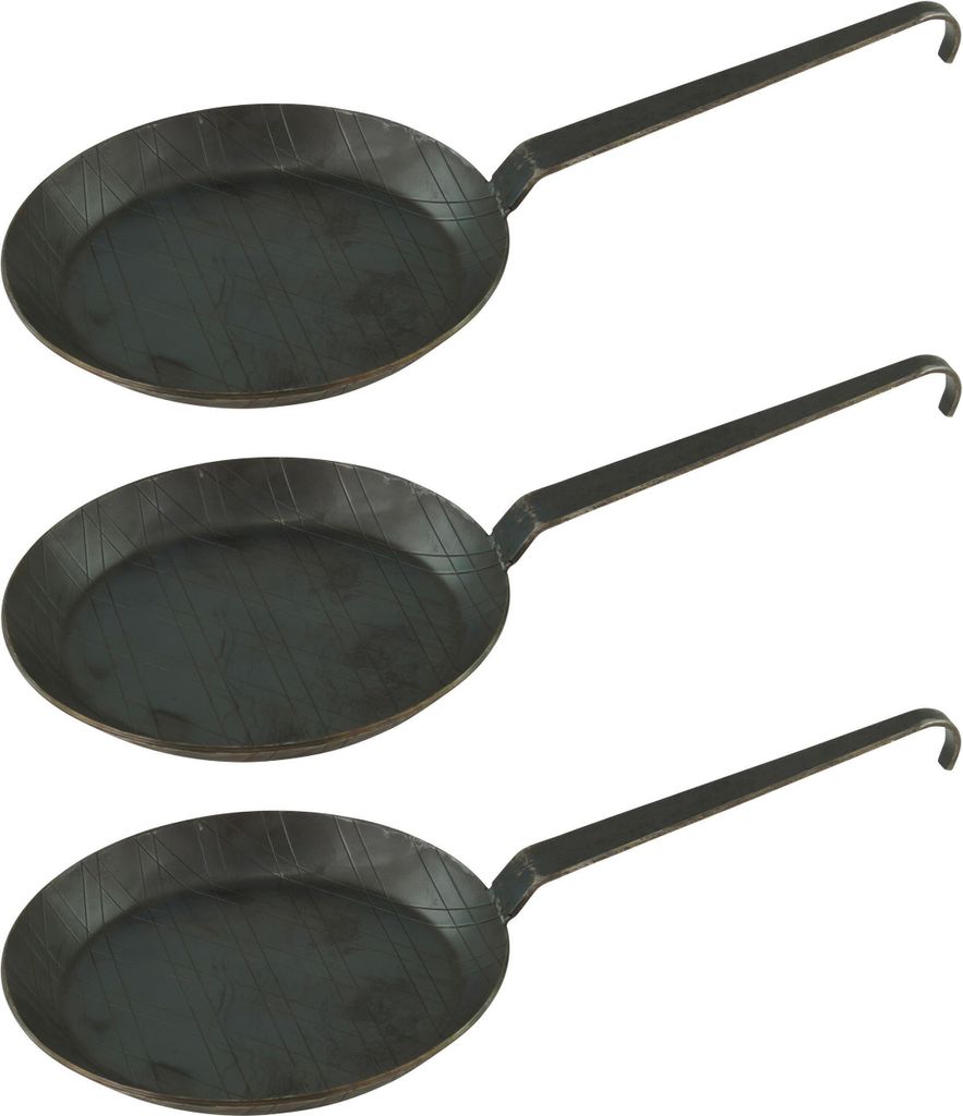 GVKECO Cast iron frying and serving pan, set of 3, Ø 20 cm, with hook handle