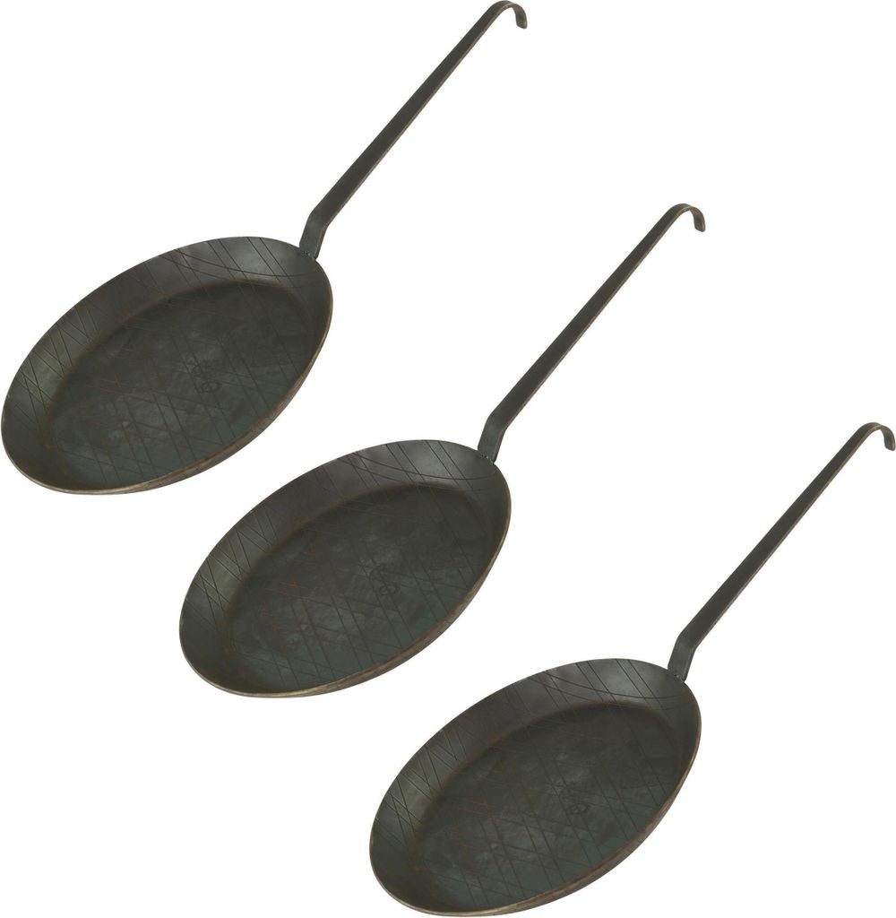 GVKECO Cast iron frying and serving pan, set of 3, Ø 24 cm, with hook handle