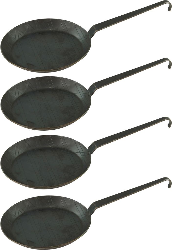 GVKECO Cast iron frying and serving pan, set of 4, Ø 20 cm, with hook handle