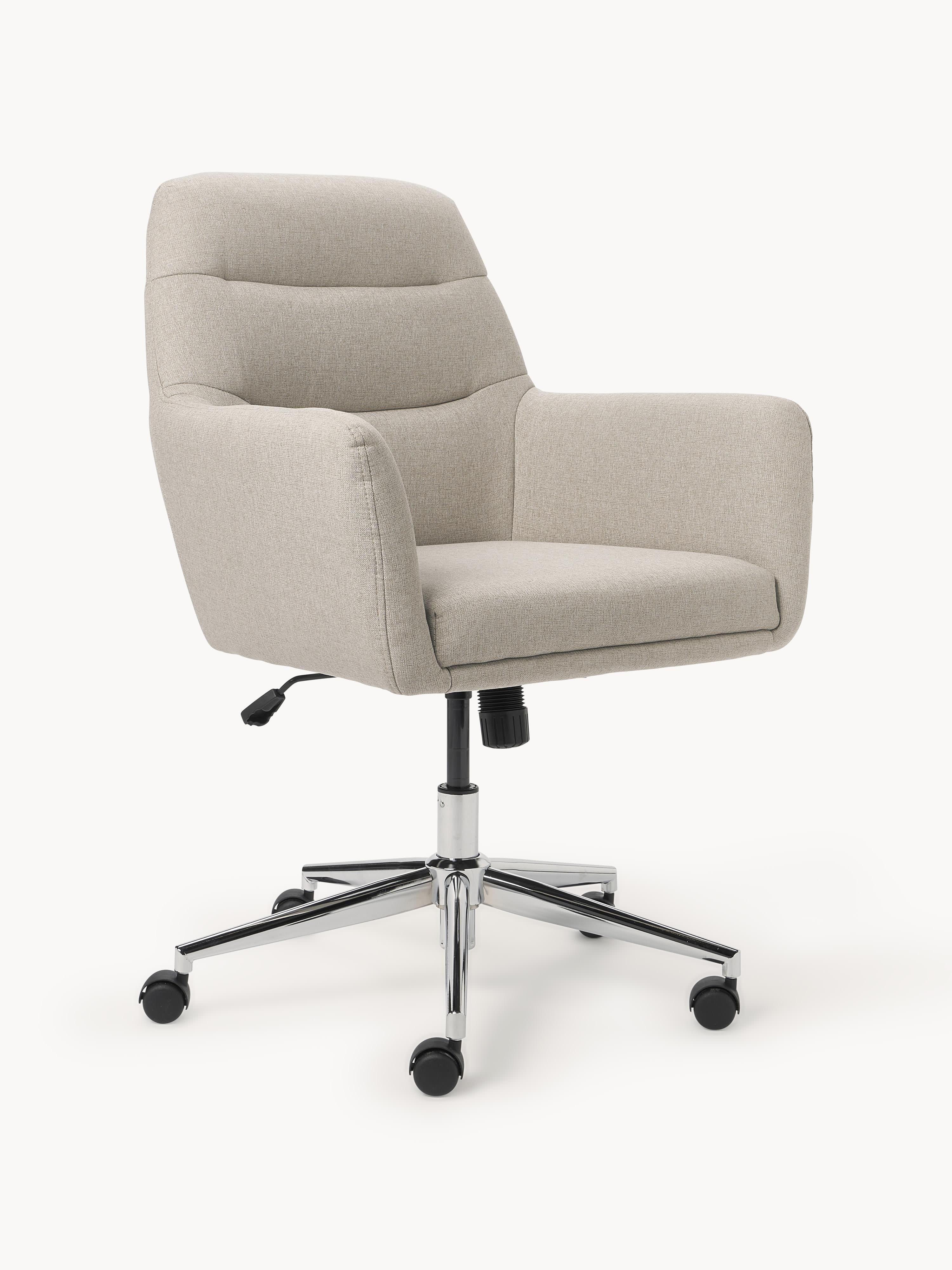 Westwing Collection Benson desk chair with armrests, height adjustable - Woven fabric, light beige