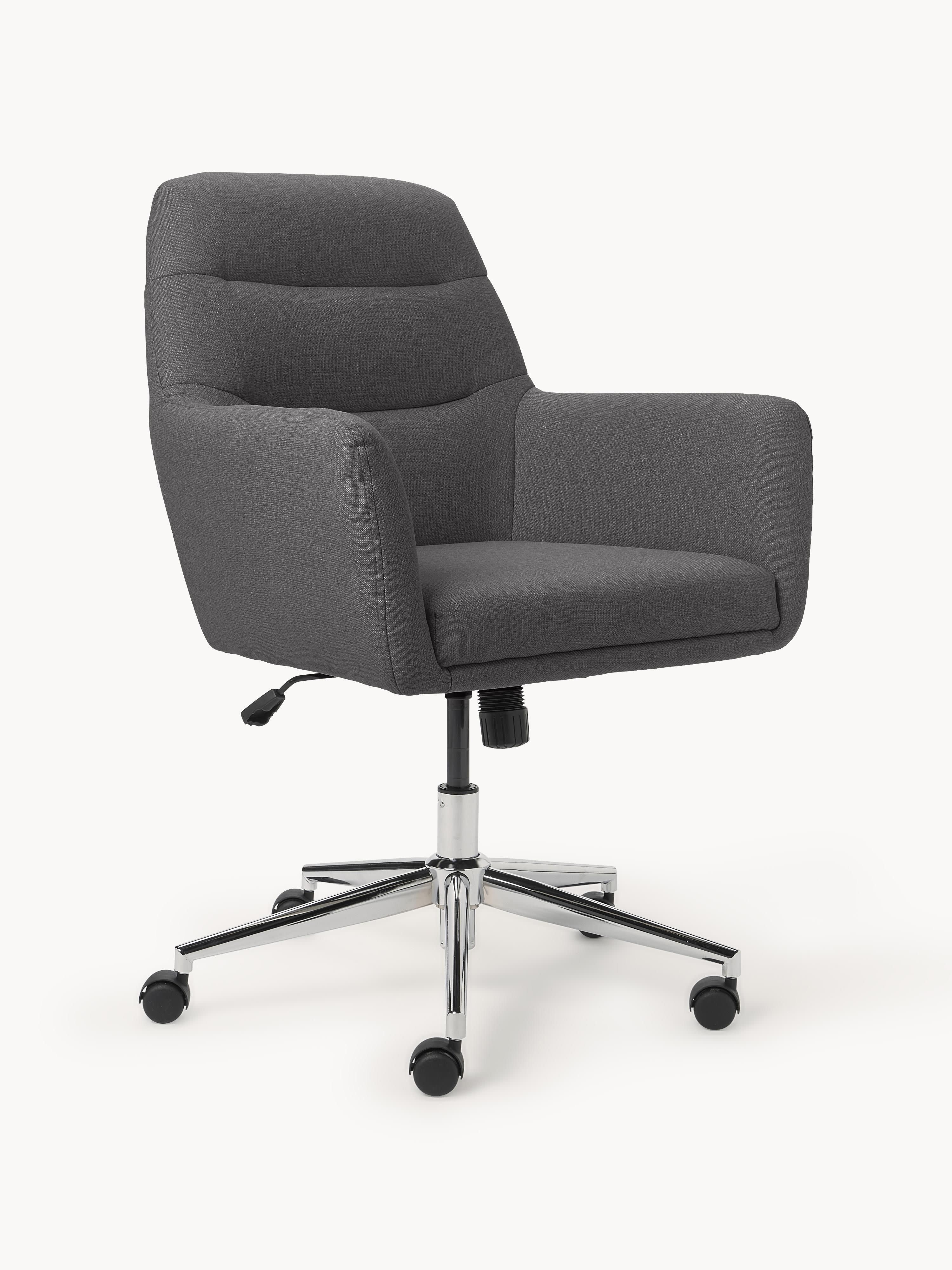 Westwing Collection Benson desk chair with armrests, height adjustable - Woven fabric, dark grey