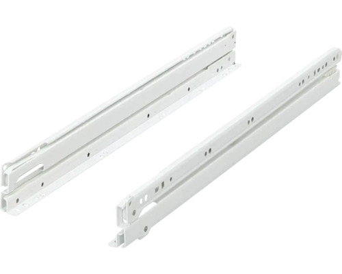 Drawer slide, full extension, roller drawer guide, 400 mm, white, 2 pieces