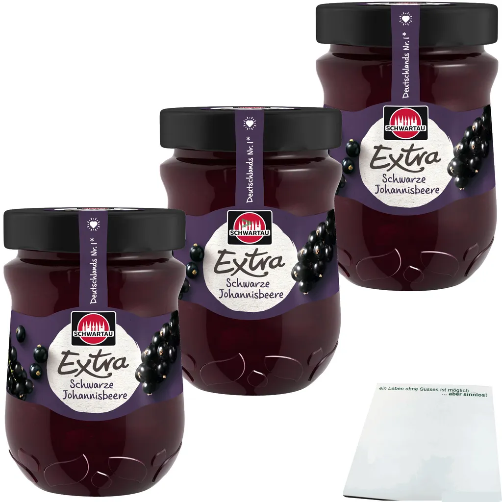 Schwartau Extra Blackcurrant Jam 3-pack (3 x 340g jars) + usy Block