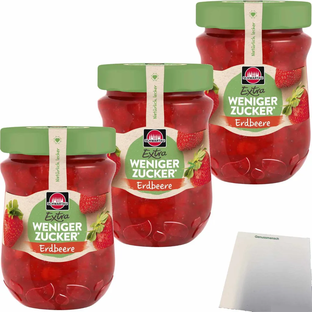 Schwartau Extra Less Sugar Strawberry Fruit Spread 3-pack (3x300g jar) + usy block