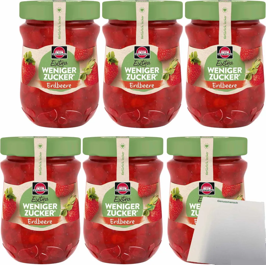 Schwartau Extra Less Sugar Strawberry Fruit Spread 6-pack (6x300g jar) + usy block