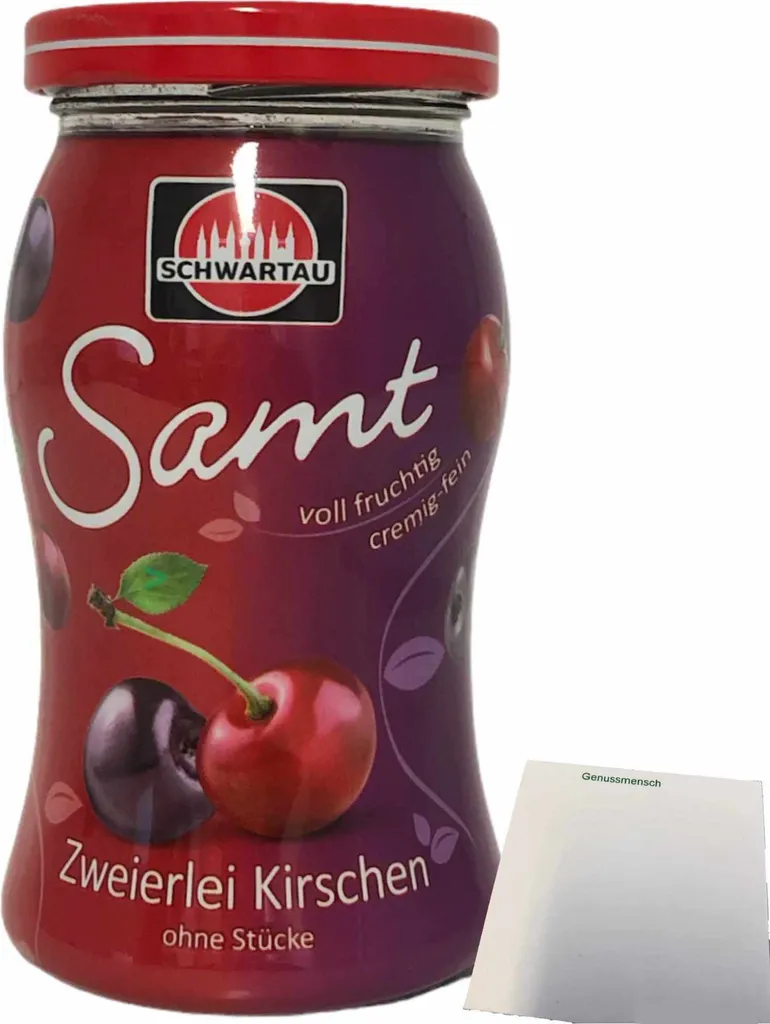 Schwartau Samt two kinds of cherries fruit spread without pieces (270g jar) + usy block