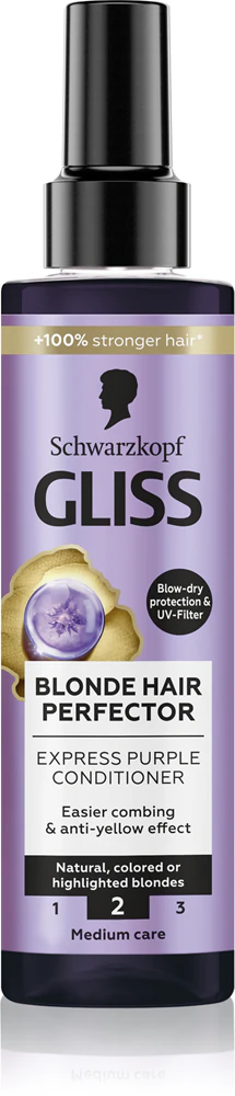 Schwarzkopf Gliss Blonde Hair Perfector Leave-in Conditioner neutralizes yellow discoloration