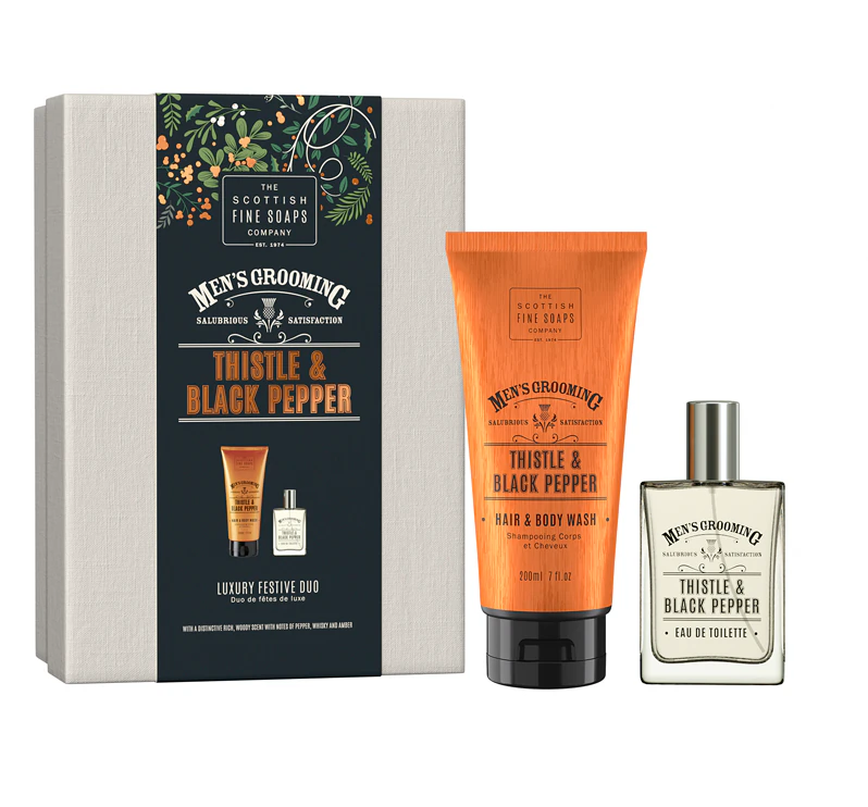 Scottish Fine Soaps Thistle & Black Pepper Luxury Festive Duo Gift Set for Men
