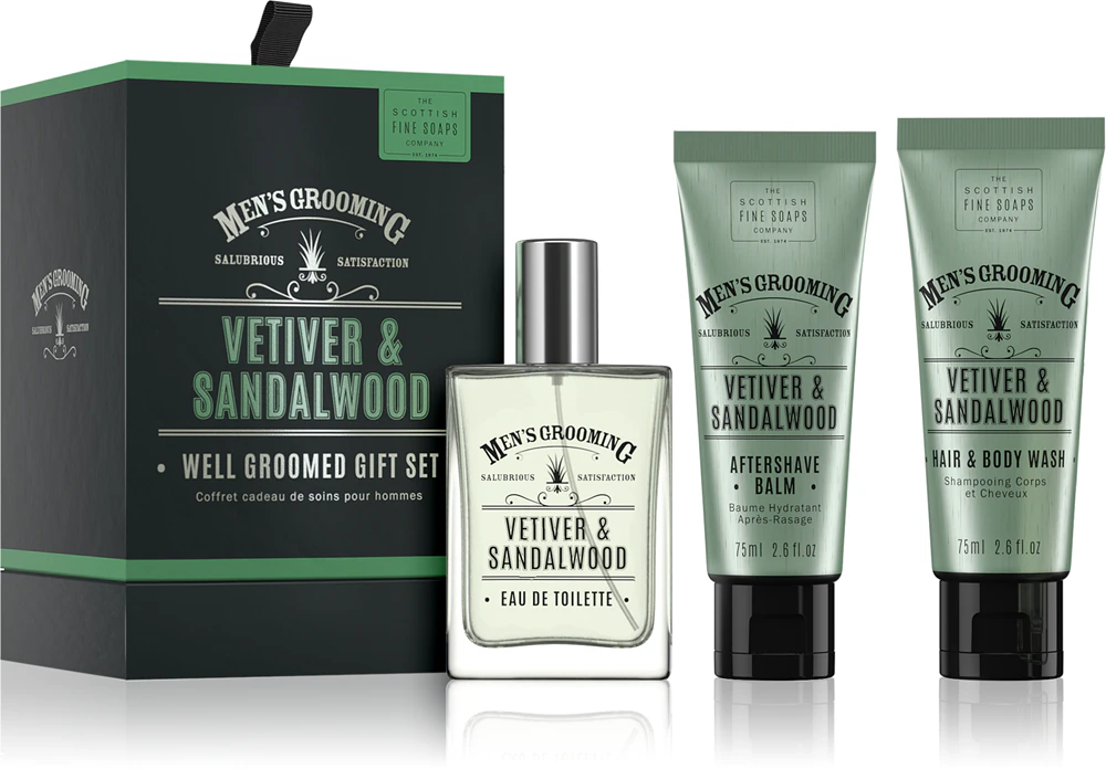 Scottish Fine Soaps Well Groomed Gift Set Vetiver & Sandalwood Gift Set for Men