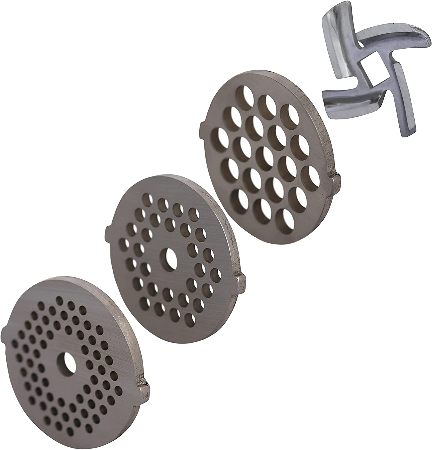 WolfCut Perforated disc set, 3 mm + 4.5 mm + 8 mm and a cross blade suitable for the meat grinder of the Lucia food processors