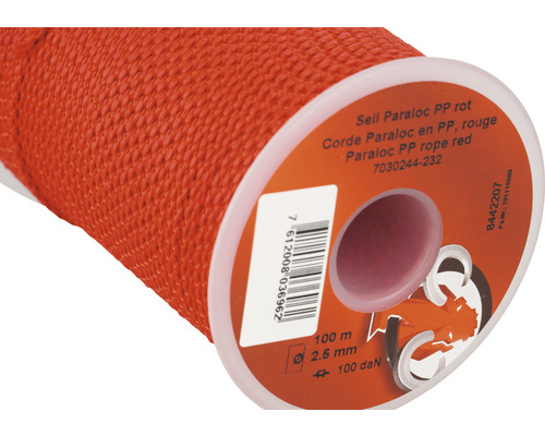 Rope Paraloc Mamutec polypropylene red Ø 2.5 mm, 100 m