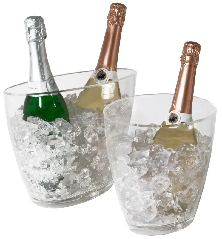 Champagne cooler, oval, clear acrylic, for three bottles, 48 ​​x 21 x 24.5 cm
