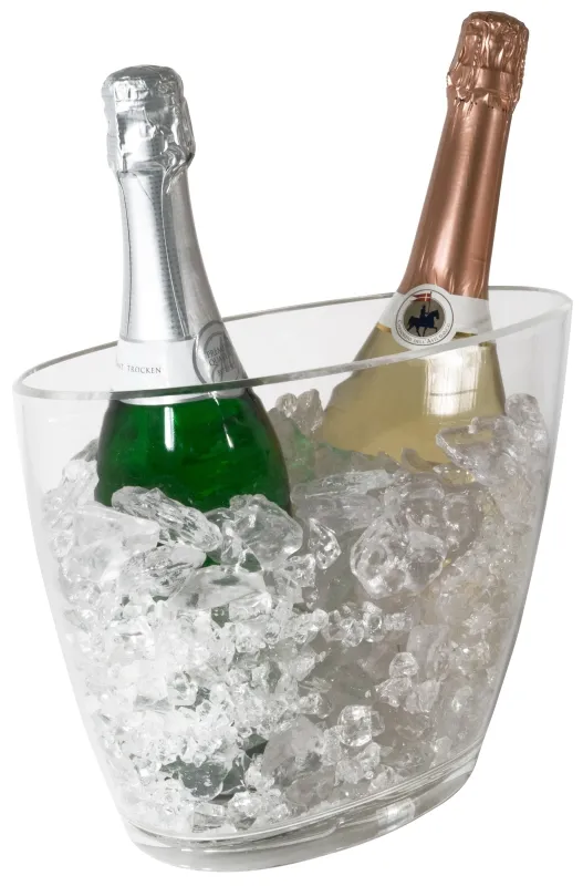 Champagne cooler, oval, clear acrylic, for two bottles, 28 x 17 x 23.5 cm